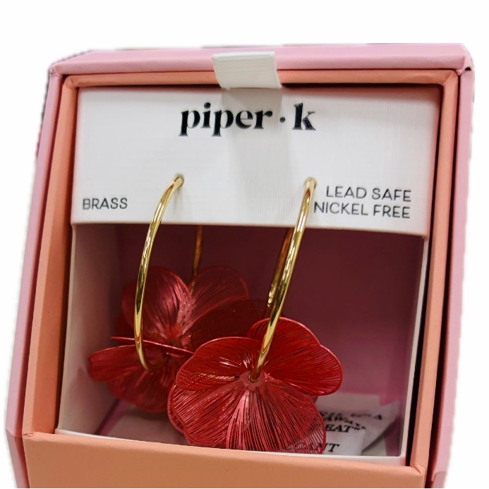 Nwt Piper K Gorgeous Floral Pink And Gold Hoop Earrings 37$